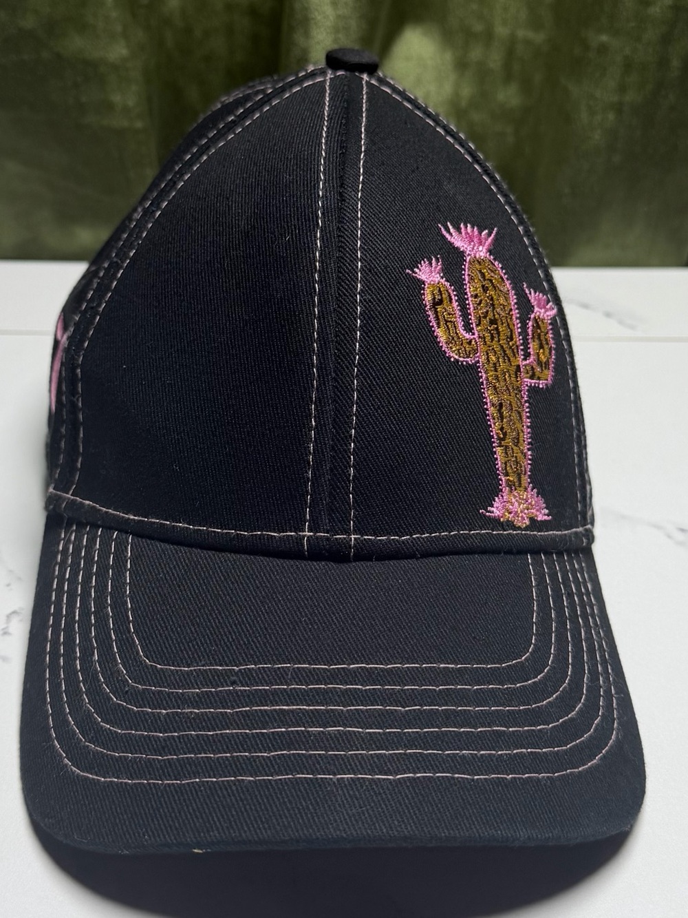 Kids Black Cap with Pink Cactus Embroidery